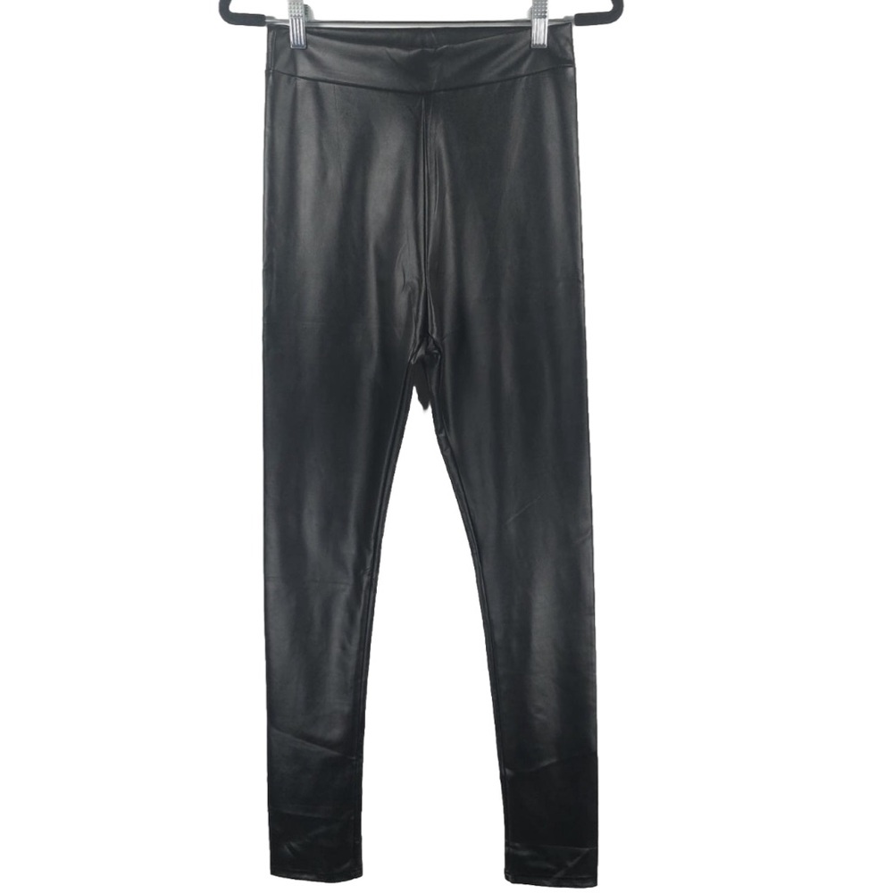 Lulus Black Faux‎ Leather Leggings High Waisted Pants Size MEDIUM